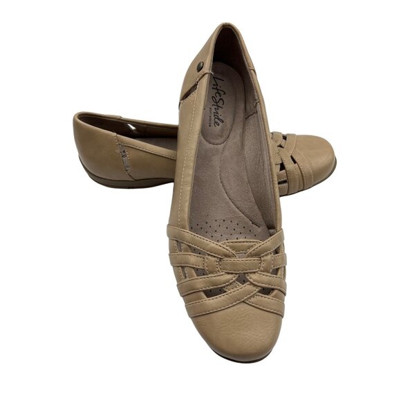 LIFE STRIDE Slip-On Shoe 9M Taupe Soft System Faux Leather Flats Shoe Breathable - Picture 4 of 6